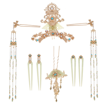 Etnikus stílusú női fejfedő, ötvözet, elektroplatírozás, fehér kristály