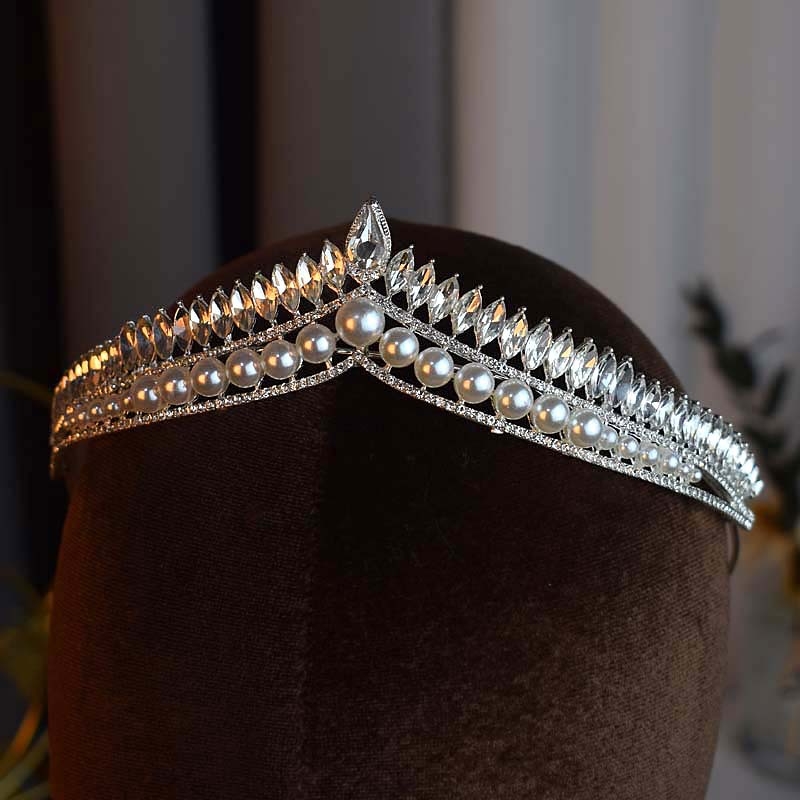 Korejskog stila rhinestones ukosnica za kosu – legura, kraljevska kruna, elektroplatiranje, bijeli kristali