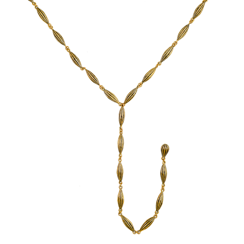 Colier din alamă cu formă bob de cacao, lanț cu mărgele, greutate 71,3 g, stil palat, lansare iarnă 2025