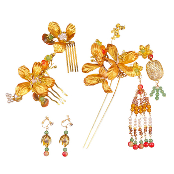 Accesoriu pentru păr din metal, stil antic, design cu flori, lucrat manual, personalizabil – Xuanyan