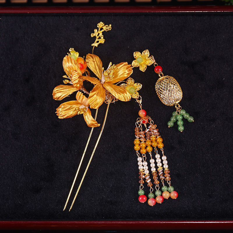 Accesoriu pentru păr din metal, stil antic, design cu flori, lucrat manual, personalizabil – Xuanyan