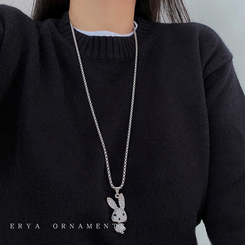 Colier cu motiv iepuraș, lanț șarpe, aliaj, lungime 61–70 cm, unisex, stil coreean