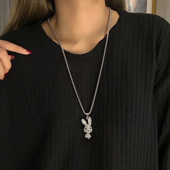 Colier cu motiv iepuraș, lanț șarpe, aliaj, lungime 61–70 cm, unisex, stil coreean