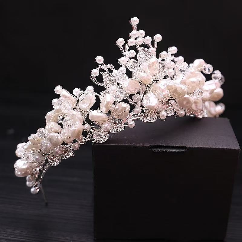 Coroană pentru cap din aliaj cu mărgele de cristal, stil franțuzesc, design feminin, placare electroplată