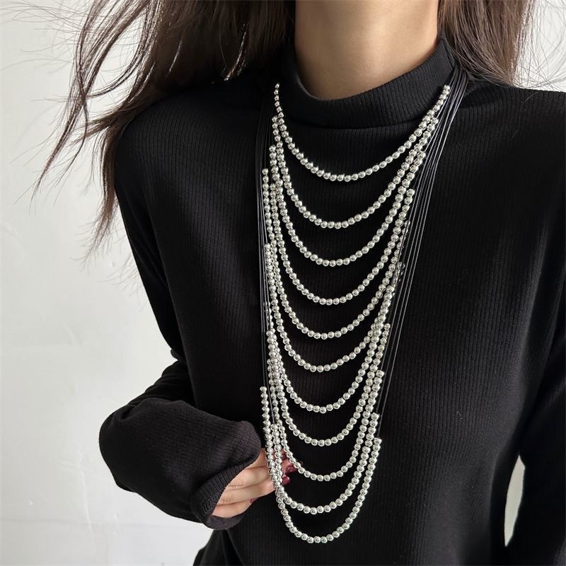 Colier Maidi din aliaj, mărgele cu ciucuri și perle, multistrat, încrustat cu perle, Iarna 2025