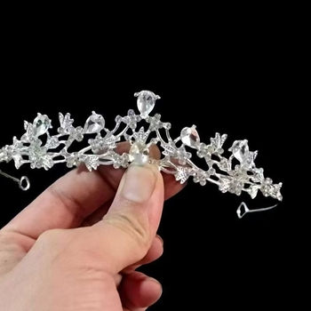 Coroană din aliaj cu cristale point-drill, placare electroplată, potrivită pentru nunți și zile de naștere