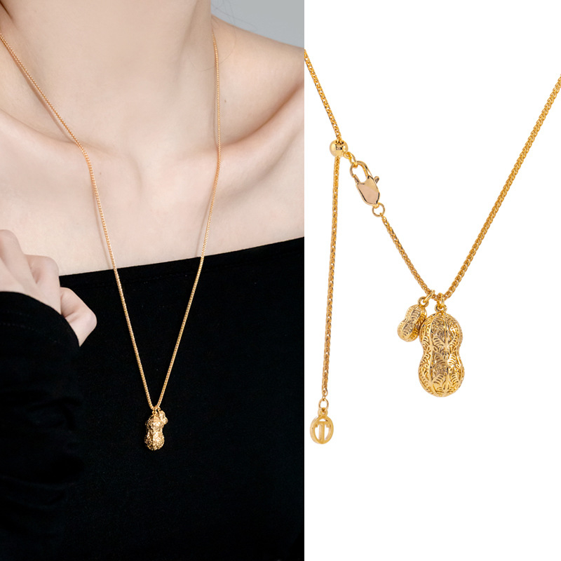 Colier cu pandantiv în formă de arahidă, din cupru, lanț în stil Chopard, placare aurie electroplată, greutate 20 g, destinat femeilor