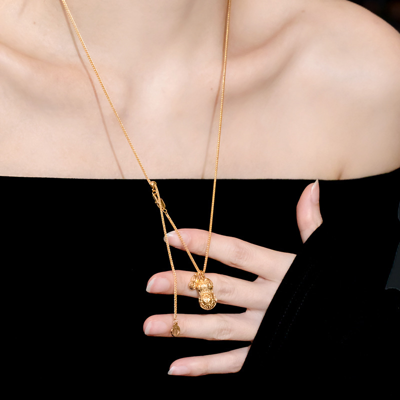 Colier cu pandantiv în formă de arahidă, din cupru, lanț în stil Chopard, placare aurie electroplată, greutate 20 g, destinat femeilor