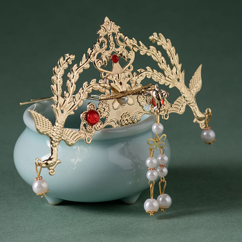 Hanfu hajkorona – retro fémből készült fejfedő, gyöngyös füzérrel a copfhoz, elektroplatírozott