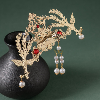 Hanfu hajkorona – retro fémből készült fejfedő, gyöngyös füzérrel a copfhoz, elektroplatírozott