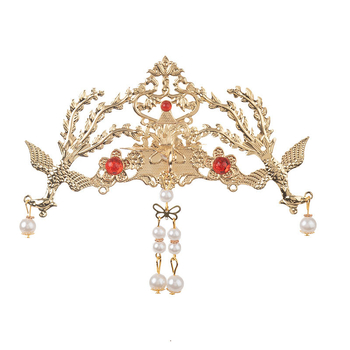 Hanfu hajkorona – retro fémből készült fejfedő, gyöngyös füzérrel a copfhoz, elektroplatírozott