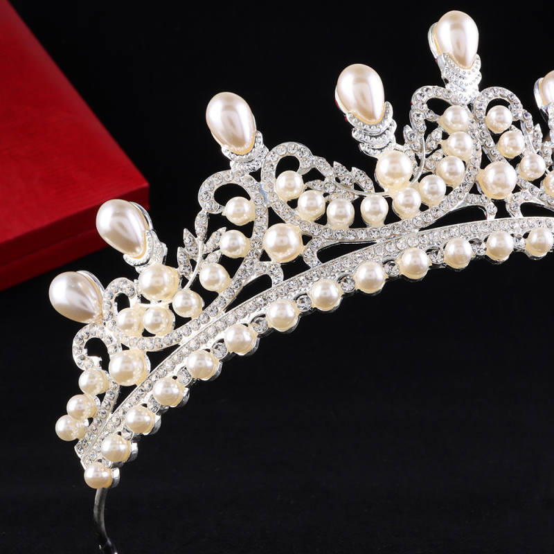 Vjenčana tiara u korejskom stilu, od legure, s perlama i cirkonima