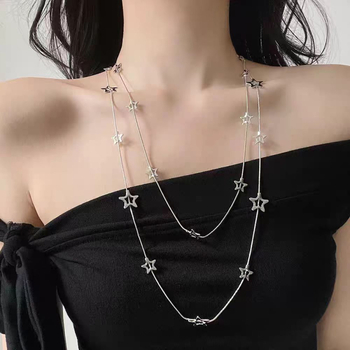 Colier cu stea, stratificat, din aliaj, lanț tip pulover, stil lux lejer