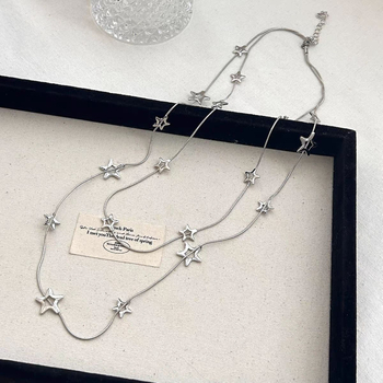 Colier cu stea, stratificat, din aliaj, lanț tip pulover, stil lux lejer