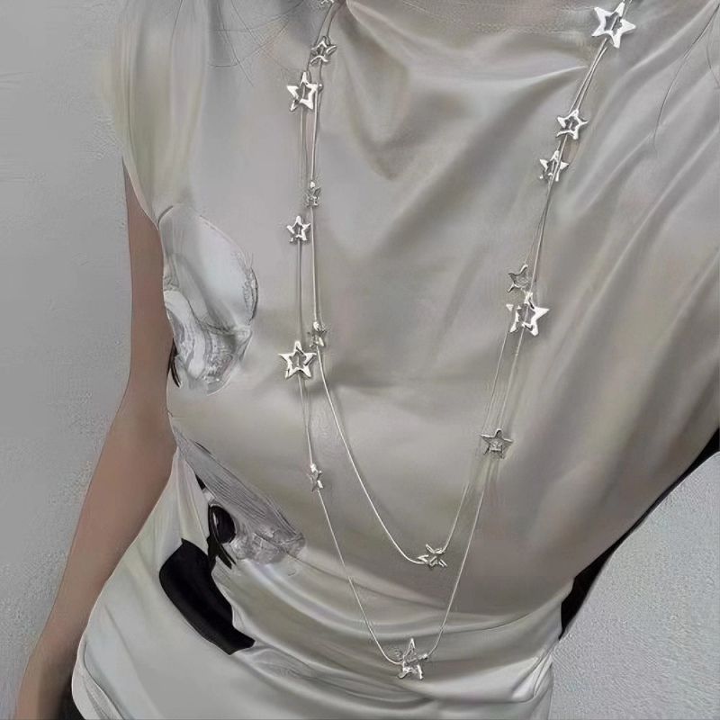 Colier cu stea, stratificat, din aliaj, lanț tip pulover, stil lux lejer