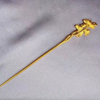 Clema de păr cu frunză de ginkgo, alamă placată cu aur, stil retro, motiv floral, ambalaj individual