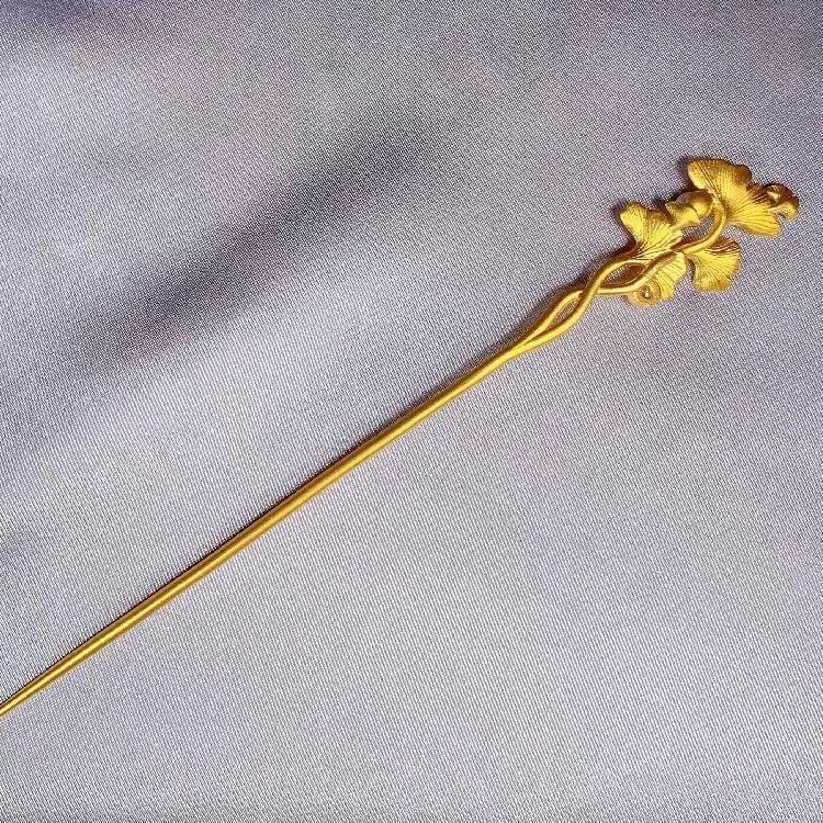 Clema de păr cu frunză de ginkgo, alamă placată cu aur, stil retro, motiv floral, ambalaj individual