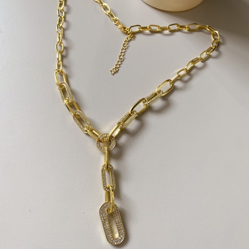 Lanț lung pentru pulover din aliaj, cu inserție de diamant, Qiwei, toamnă 2025 (Material: aliaj • Procesare: diamant • Inserție: aliaj • Brand: Qiwei • Lansare: toamnă 2025)