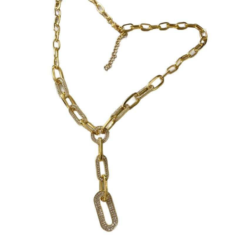 Lanț lung pentru pulover din aliaj, cu inserție de diamant, Qiwei, toamnă 2025 (Material: aliaj • Procesare: diamant • Inserție: aliaj • Brand: Qiwei • Lansare: toamnă 2025)