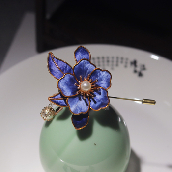 Clip de păr cu perle, design floral filigran în velur, camelia și bujor, accesorii Hanfu pentru nuntă