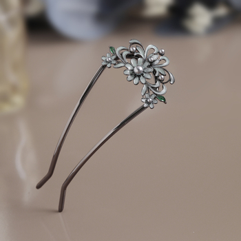 Agrafa de păr cu design decupat de floare în formă de U, aliaj, placare electrolitică, stil simplu