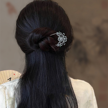 Agrafa de păr cu design decupat de floare în formă de U, aliaj, placare electrolitică, stil simplu