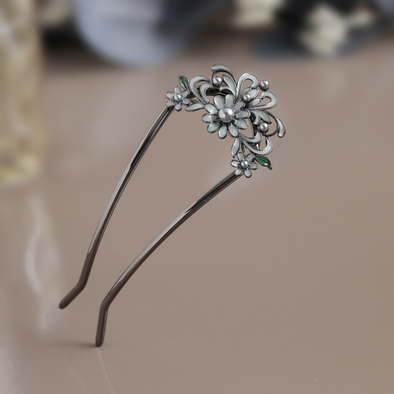 Agrafa de păr cu design decupat de floare în formă de U, aliaj, placare electrolitică, stil simplu