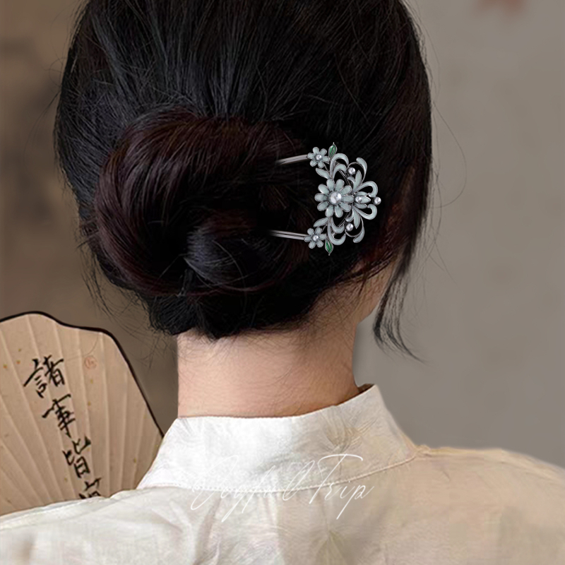 Agrafa de păr cu design decupat de floare în formă de U, aliaj, placare electrolitică, stil simplu