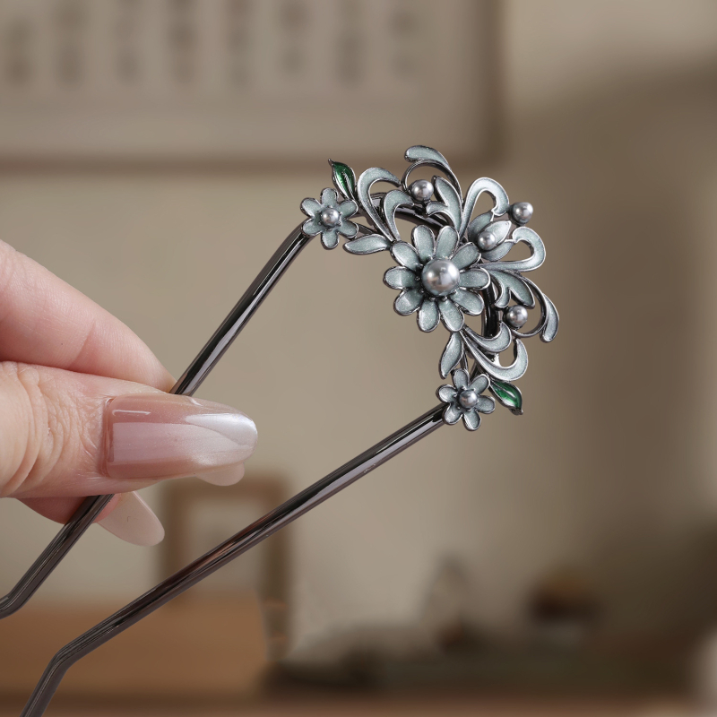 Agrafa de păr cu design decupat de floare în formă de U, aliaj, placare electrolitică, stil simplu