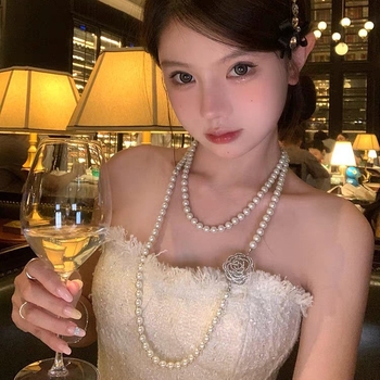 Colier cu flori din perle artificiale, aliaj, lucrat manual, lungime 81 cm+, toamnă 2025