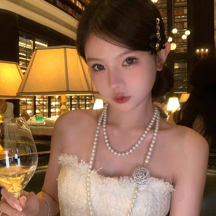 Colier cu flori din perle artificiale, aliaj, lucrat manual, lungime 81 cm+, toamnă 2025