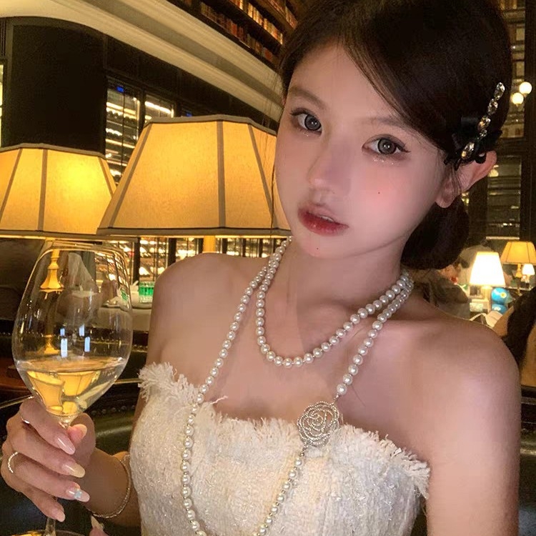 Colier cu flori din perle artificiale, aliaj, lucrat manual, lungime 81 cm+, toamnă 2025