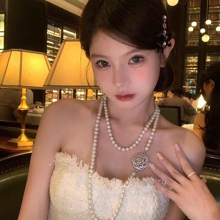 Colier cu flori din perle artificiale, aliaj, lucrat manual, lungime 81 cm+, toamnă 2025