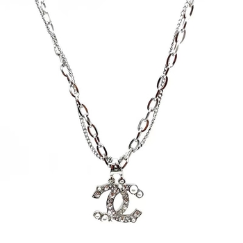 Colier cu litera C dublă, design ușor de lux, aliaj, finisaj diamant, lanț drept, pentru femei, toamna 2024