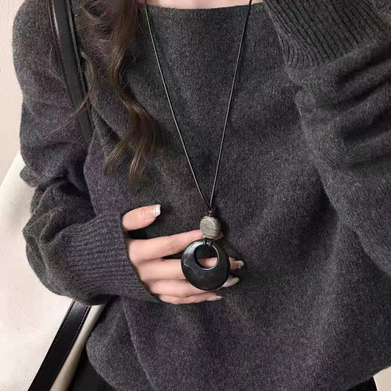 Colier cu pandantiv geometric rotund, lanț de tip colier, finisaj polizat, ușor (~6 g), stil japonez-coreean