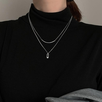 Dvostruko srebrna ogrlica za žene, srebro 925, privjesak sa cirkonom, podesiva duljina 21–50 cm, lagani luksuz stil