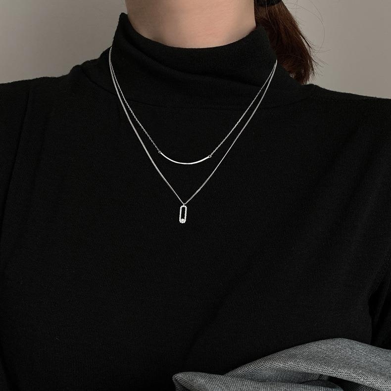 Dvostruko srebrna ogrlica za žene, srebro 925, privjesak sa cirkonom, podesiva duljina 21–50 cm, lagani luksuz stil
