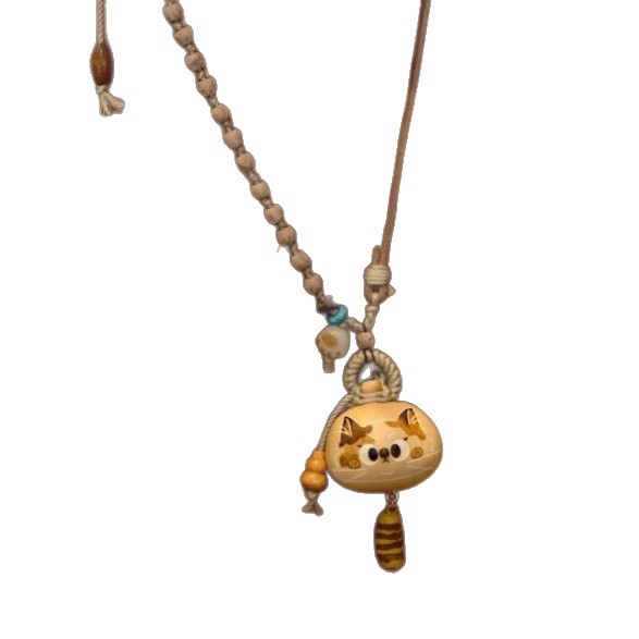 Colier cu pandantiv pisică, rășină, pandantiv din lemn, circumferință 51-60 cm