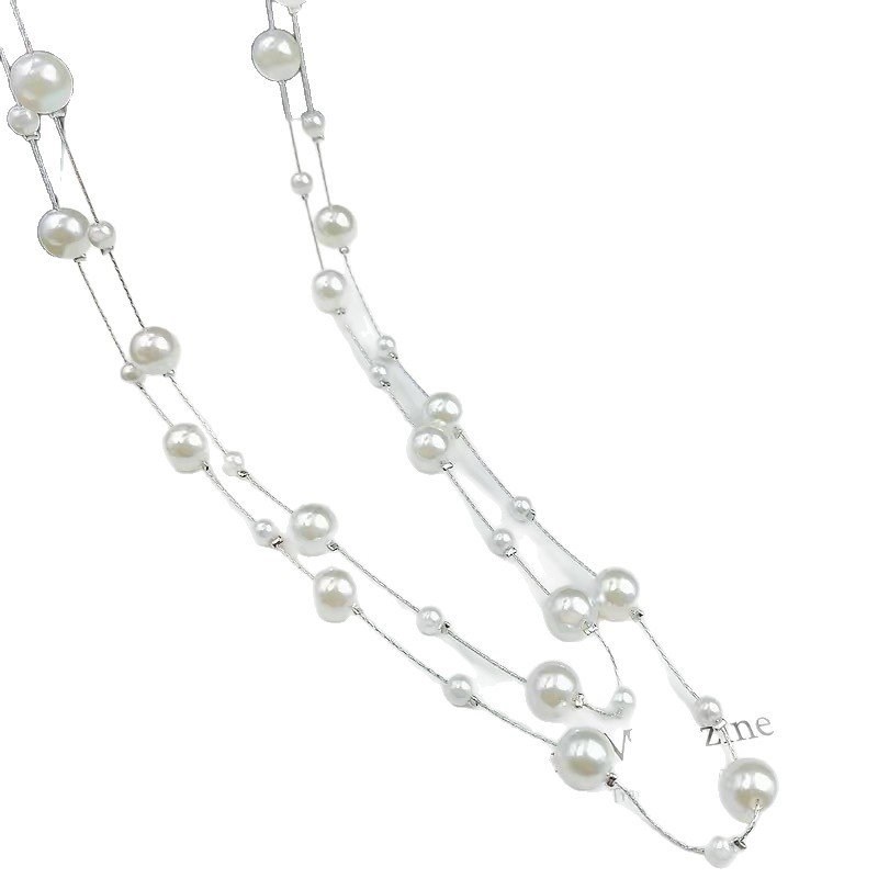 Garā džempera kaklarota – no plastmasas/rezīna materiāla, U forma, plaida raksts, bumbiņu ķēde