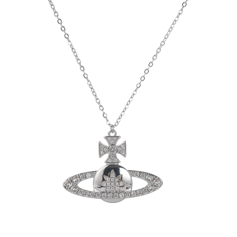 Колие със Сатурн, обсипано с диаманти, ретро дълго синджирче (Сплав; Есен 2025; Индивидуален стил)