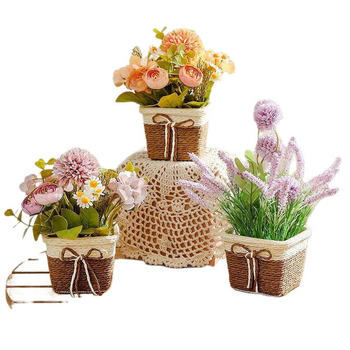 Керамична изкуствена цветна композиция | боядисана повърхност, флокинг завършек; Състав: изсушени цветя, копринени цветя; Видове: маргаритка, евкалипт, слънчоглед; Приложение: домашна декорация, реквизит за фотография