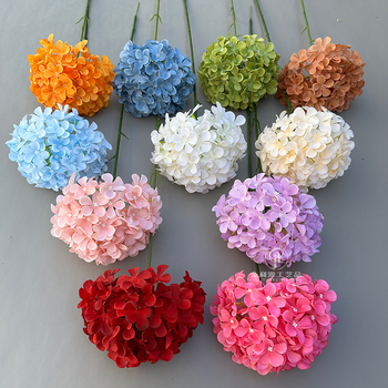 Изкуствена хидрангия, лолипоп аранжимент на една клонка, копринени цветя, релефен стил