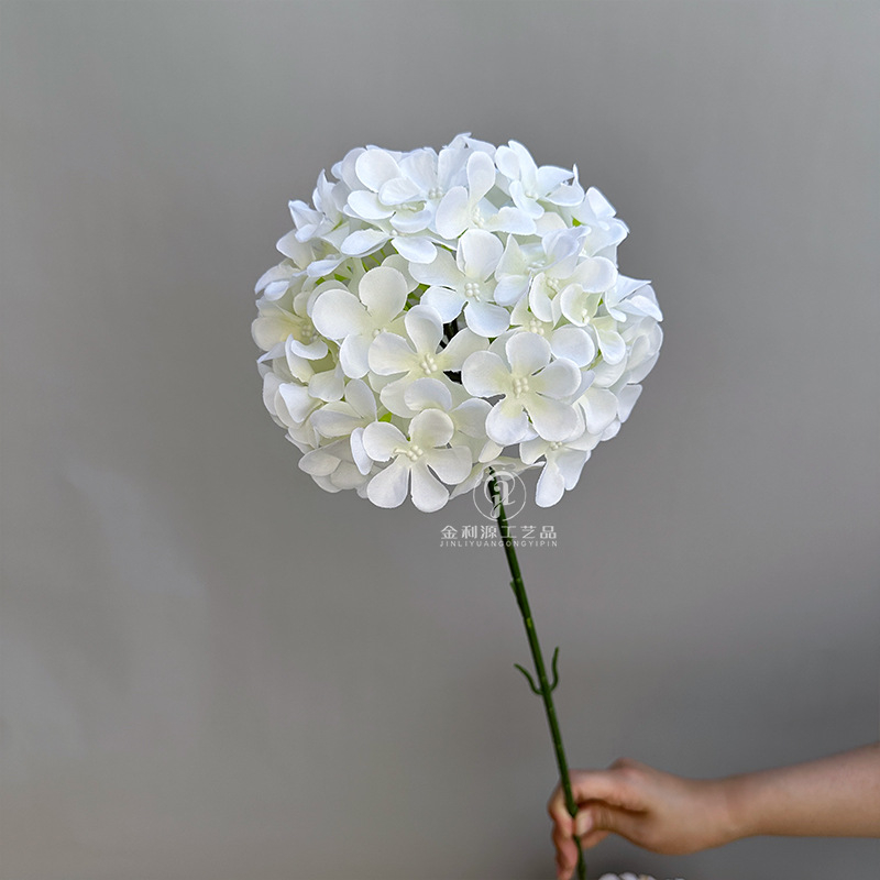 Изкуствена хидрангия, лолипоп аранжимент на една клонка, копринени цветя, релефен стил