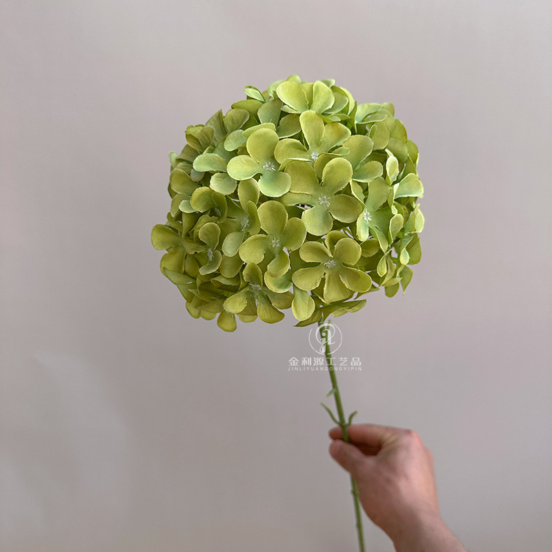 Изкуствена хидрангия, лолипоп аранжимент на една клонка, копринени цветя, релефен стил