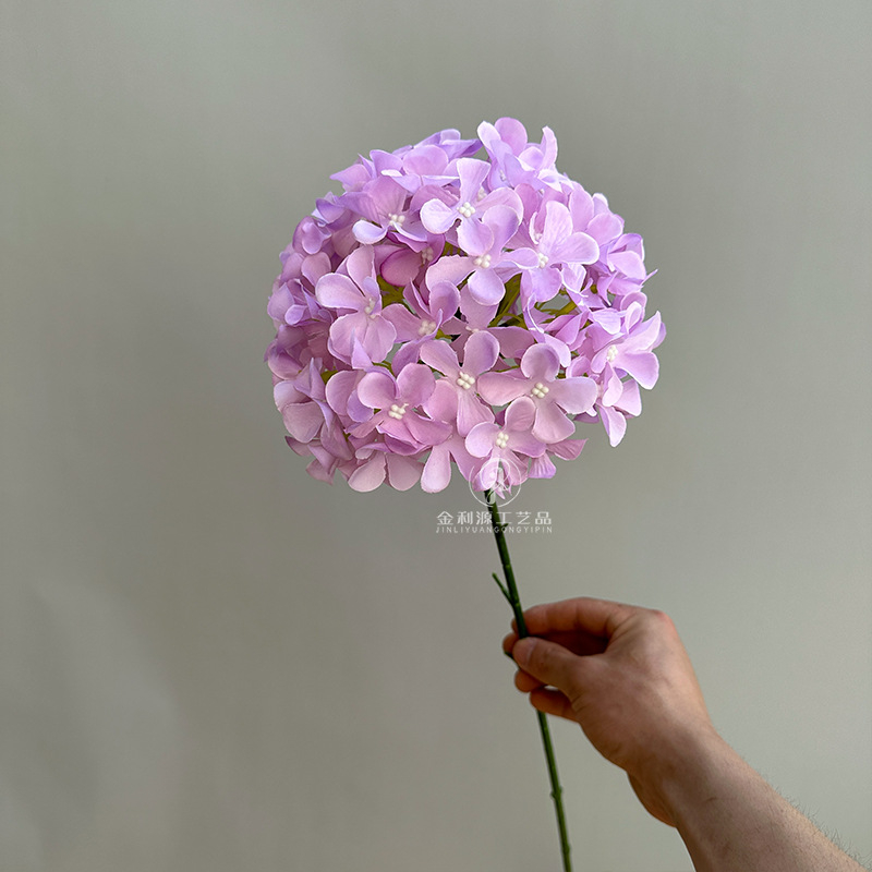 Изкуствена хидрангия, лолипоп аранжимент на една клонка, копринени цветя, релефен стил