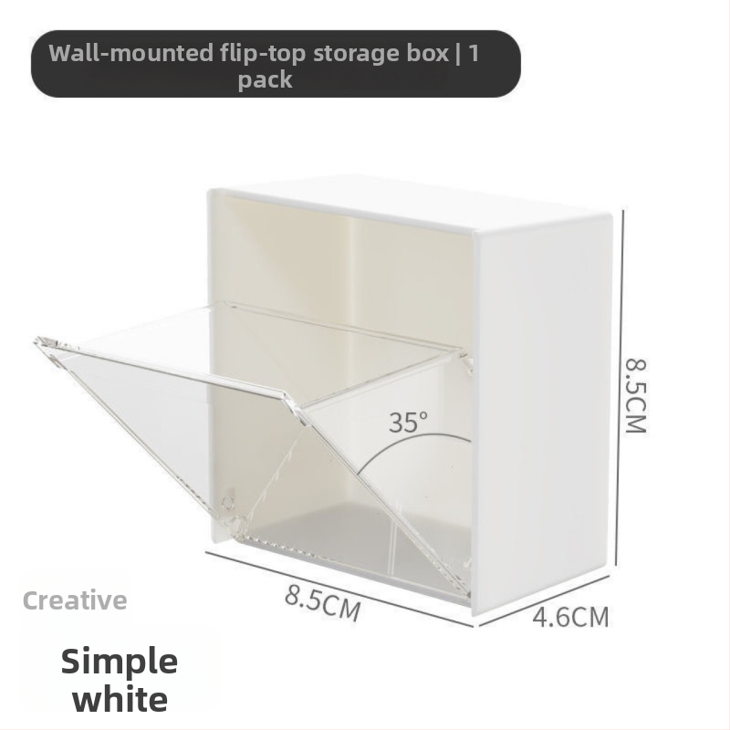 Vannas istabas sienas uzstādāma uzglabāšanas kastīte ar atveramu vāciņu, no plastmasas, modelis Q01, japāņu stils, bez urbšanas