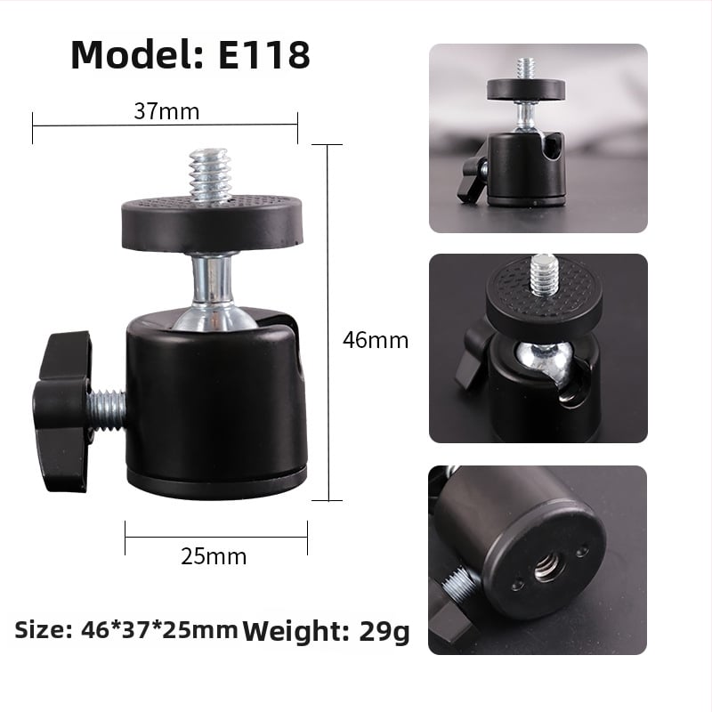 Q29 pusmetalinė rutulinė galva statybai, aliuminio lydinys, 360° horizontalis sukimasis, 90° vertikalus pakrypimas, srieginis tvirtinimas