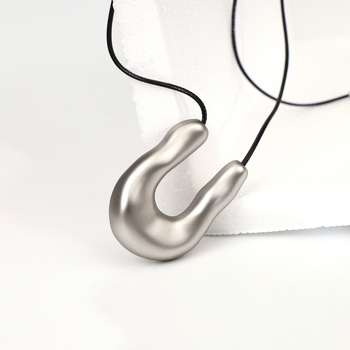 Colier cu formă U, asimetric, din cupru, lanț din cordon de piele, electroplating, circumferință 81 cm+