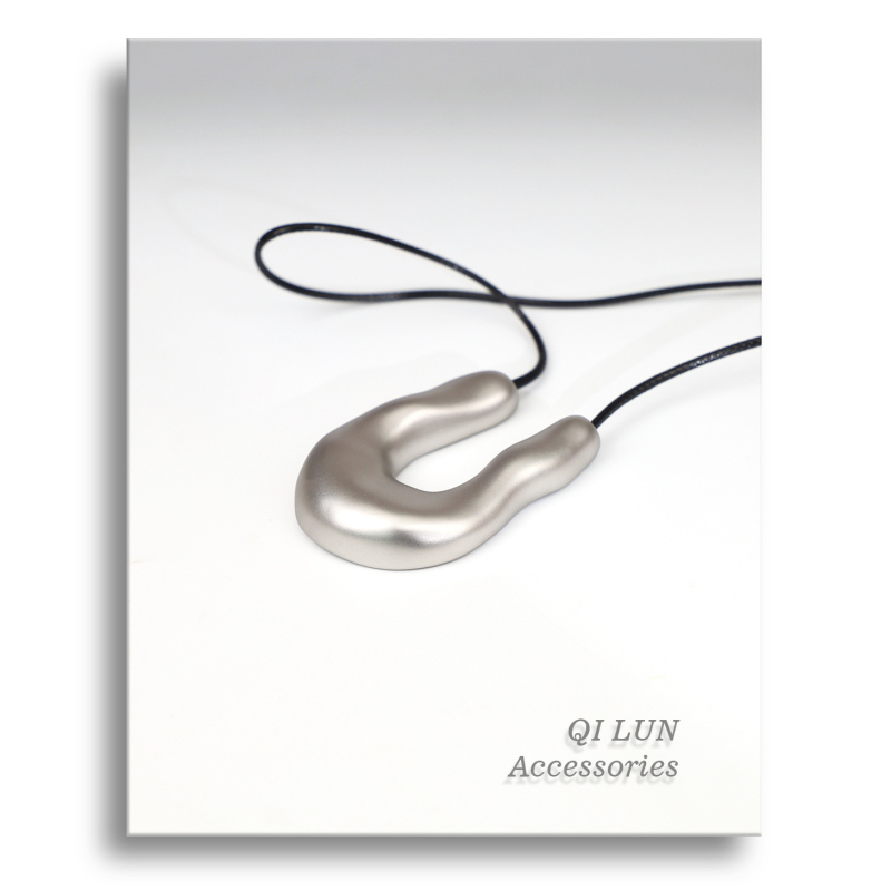 Colier cu formă U, asimetric, din cupru, lanț din cordon de piele, electroplating, circumferință 81 cm+