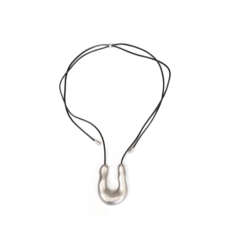 Colier cu formă U, asimetric, din cupru, lanț din cordon de piele, electroplating, circumferință 81 cm+